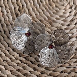 Elegant Silver and Red Ruby Floral Earrings